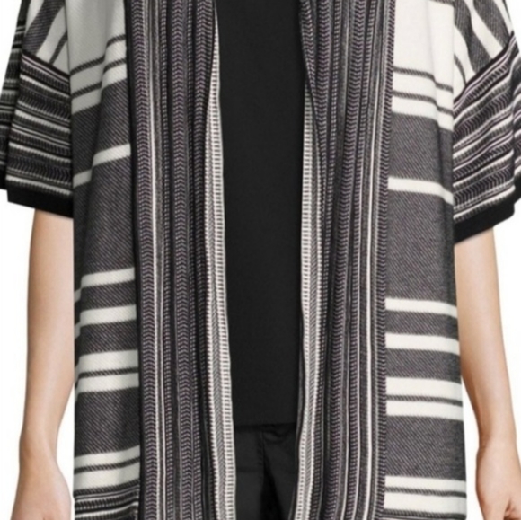 Vince large open front long striped cardigan sweater short sleeve boho chic - Picture 3 of 9